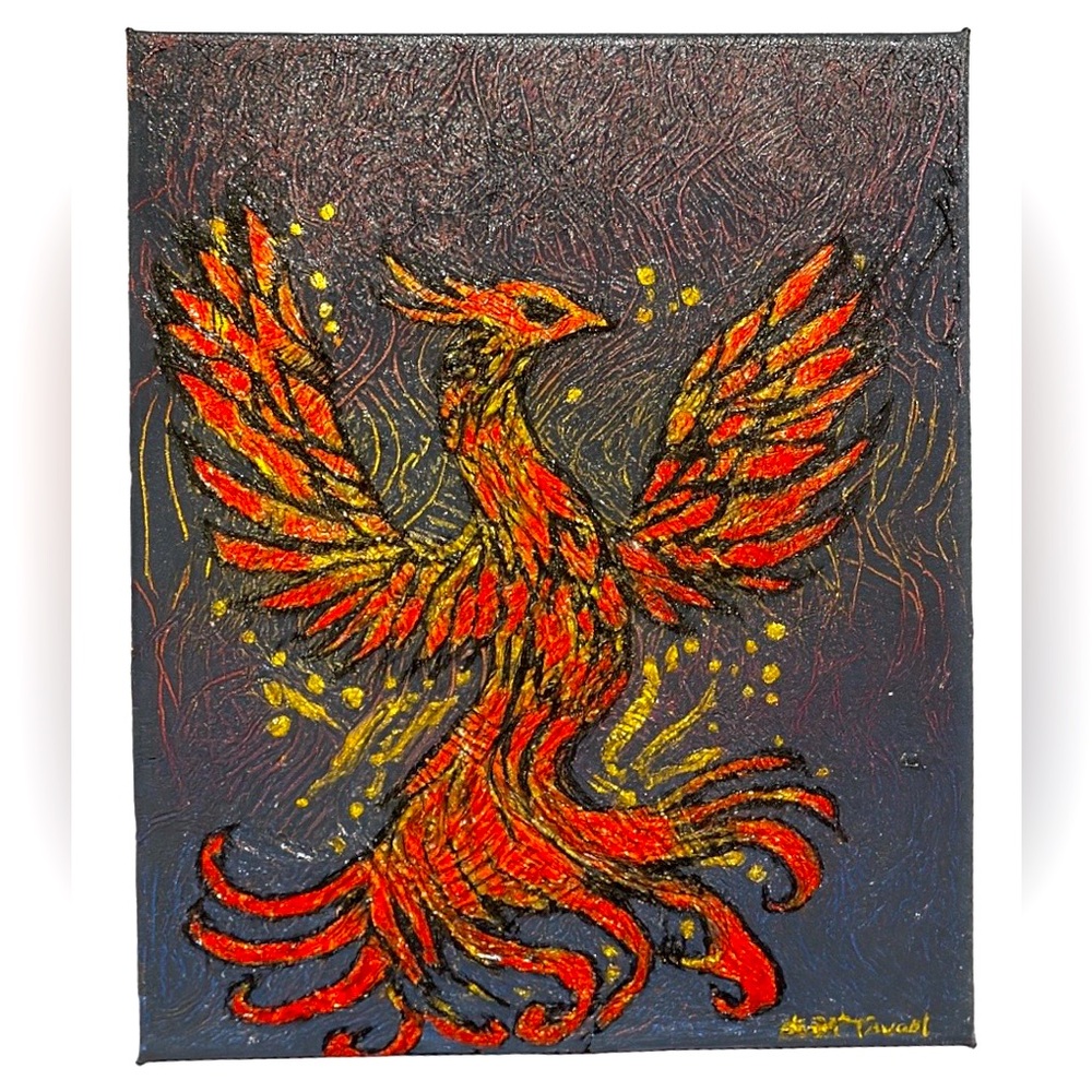 Ashes Beneath My Wings: Majestic Red and Gold Phoenix Original Painting- 8x10 in